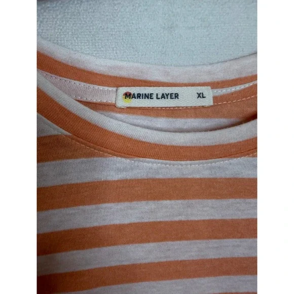 Marine Layer Womens XL Orange White Striped Short Sleeve Pocket Tee Shirt - Picture 3 of 6